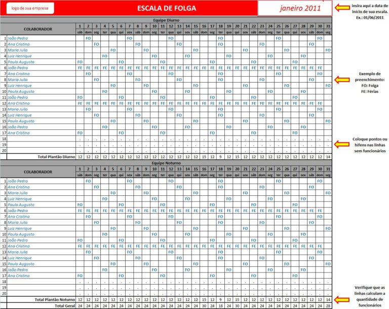 Escala de Folga | Planilha Pronta